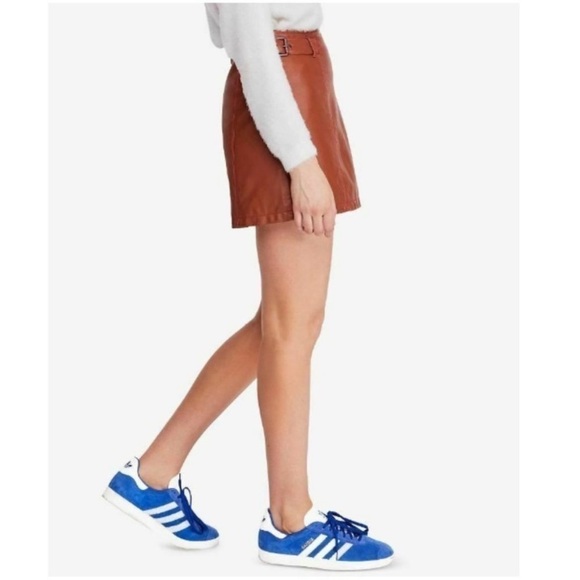 Free People Charli Brown Leather Mini Skirt Size 6 - Picture 2 of 12